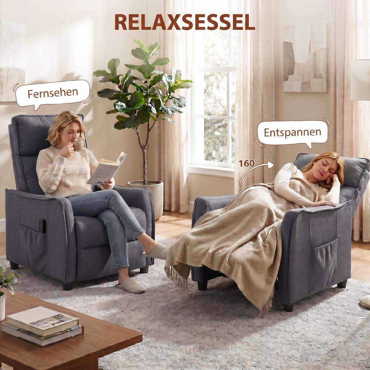 MASSAGERELAXSESSEL Leinen Grau - Grau, Kunststoff/Textil (69/104/93cm) - HOMCOM