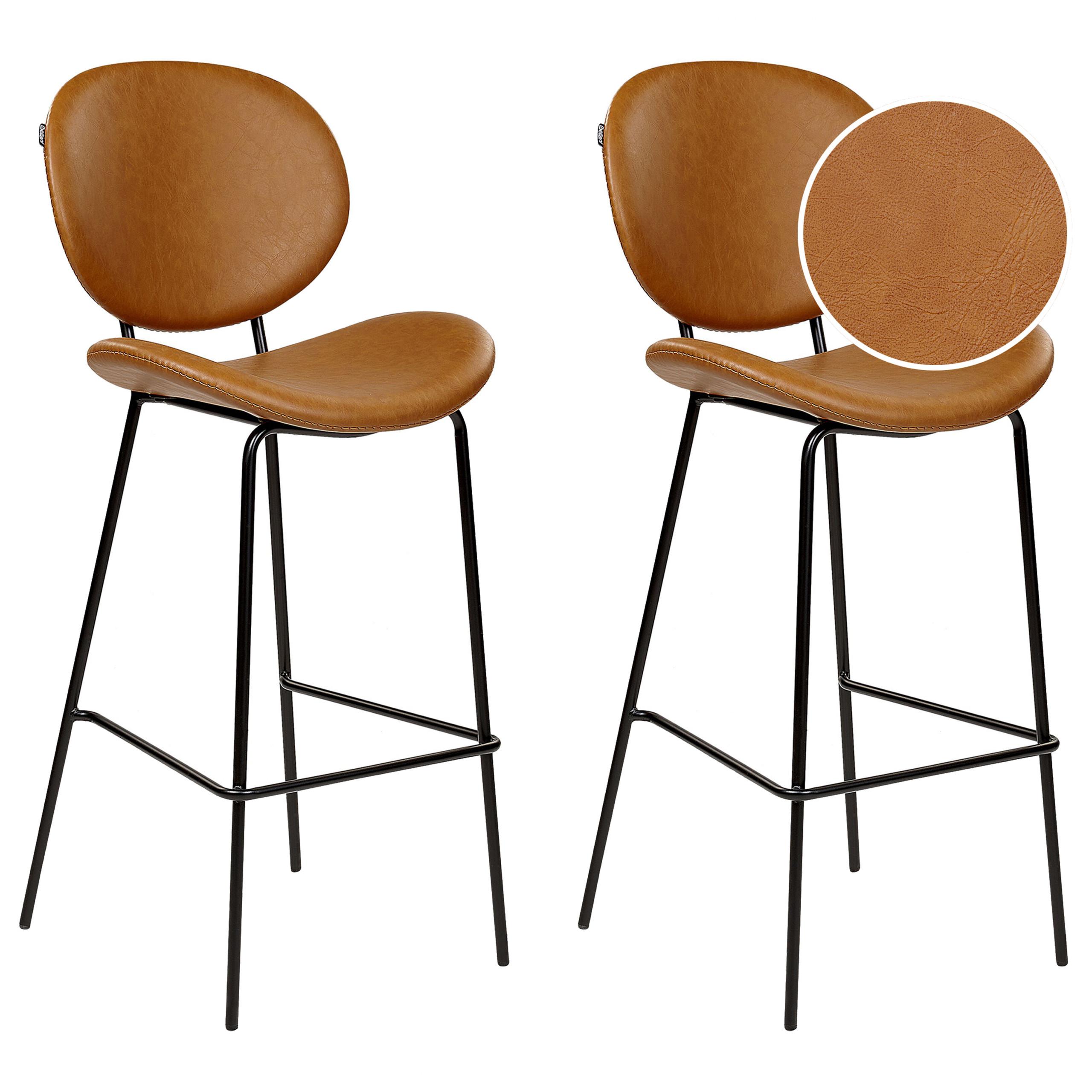 BARSTUHL 2er-Set Kunstleder goldbraun/schwarz Luana - Schwarz/Braun, Kunststoff (52/116/48cm) - Beliani