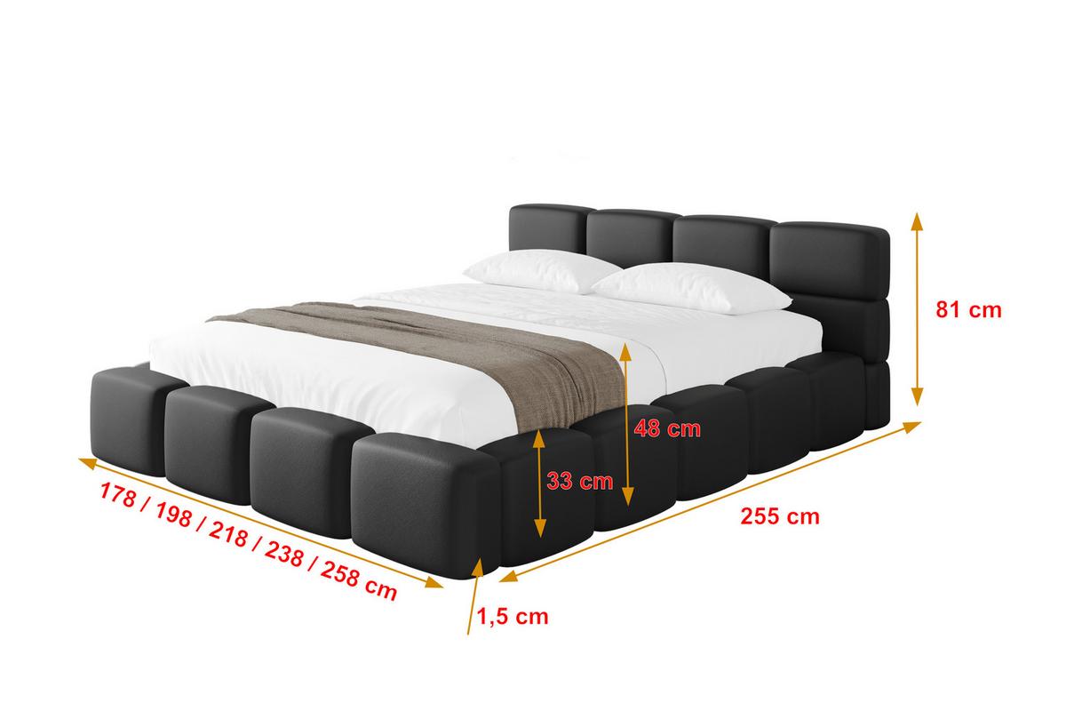POLSTERBETT mit Bettkasten und Lattenrost, Bett mit Kopfteil, Boxbett ohne Matratze, Doppelbett mit Stauraum - NATA-v1 200x200 Schwarz - Schwarz, Holzwerkstoff/Textil (200/200cm) - ALTDECOR