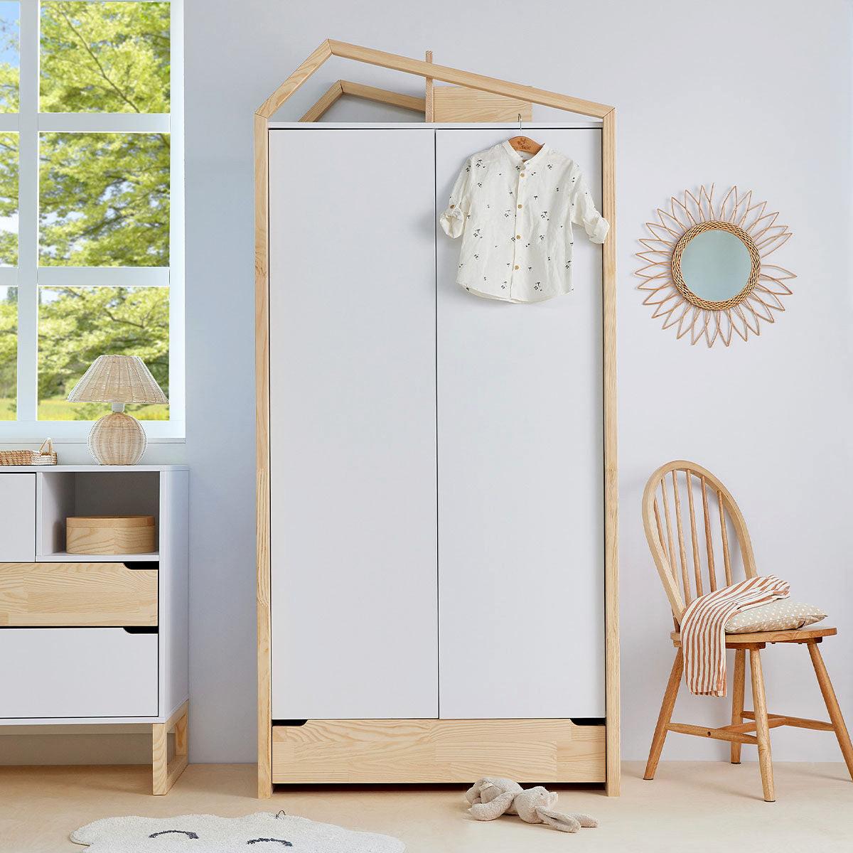 SCHRANK 2 Türen Juliette Weiß und Holz - Weiß, Holzwerkstoff (100/210/56cm) - Petits-meubles
