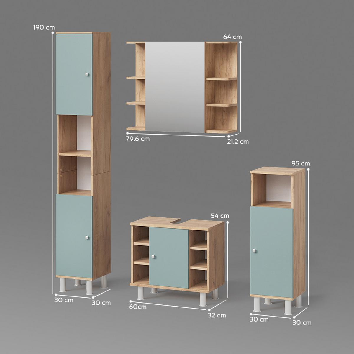 BADMÖBEL-SET Fucino Grün 4 Teile - Grün, Holzwerkstoff (60/54/32cm) - Livinity®