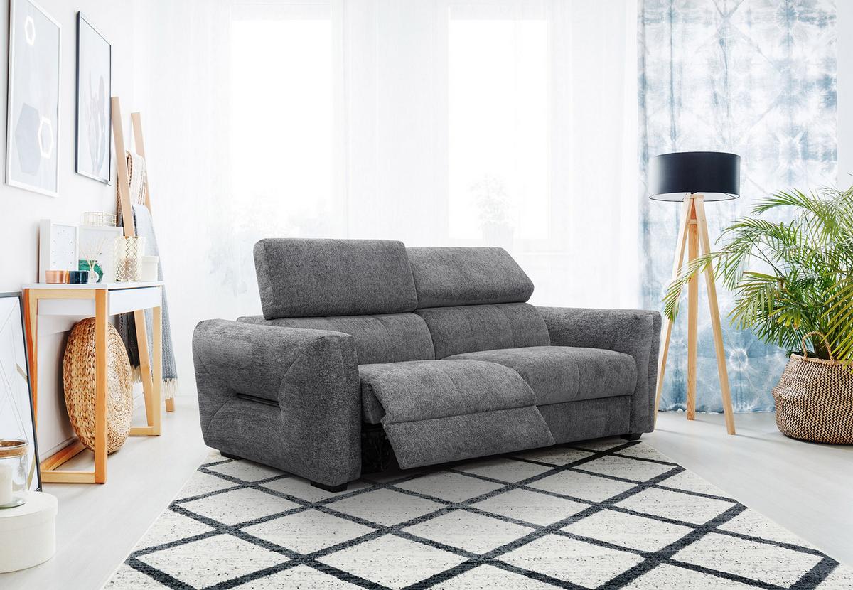 SOFA CALVERA 3-Sitzer mit 1 Relaxfunktion, graphitfarben - Graphitfarben/Schwarz, Holzwerkstoff/Textil (204/79/106cm) - Wozimo