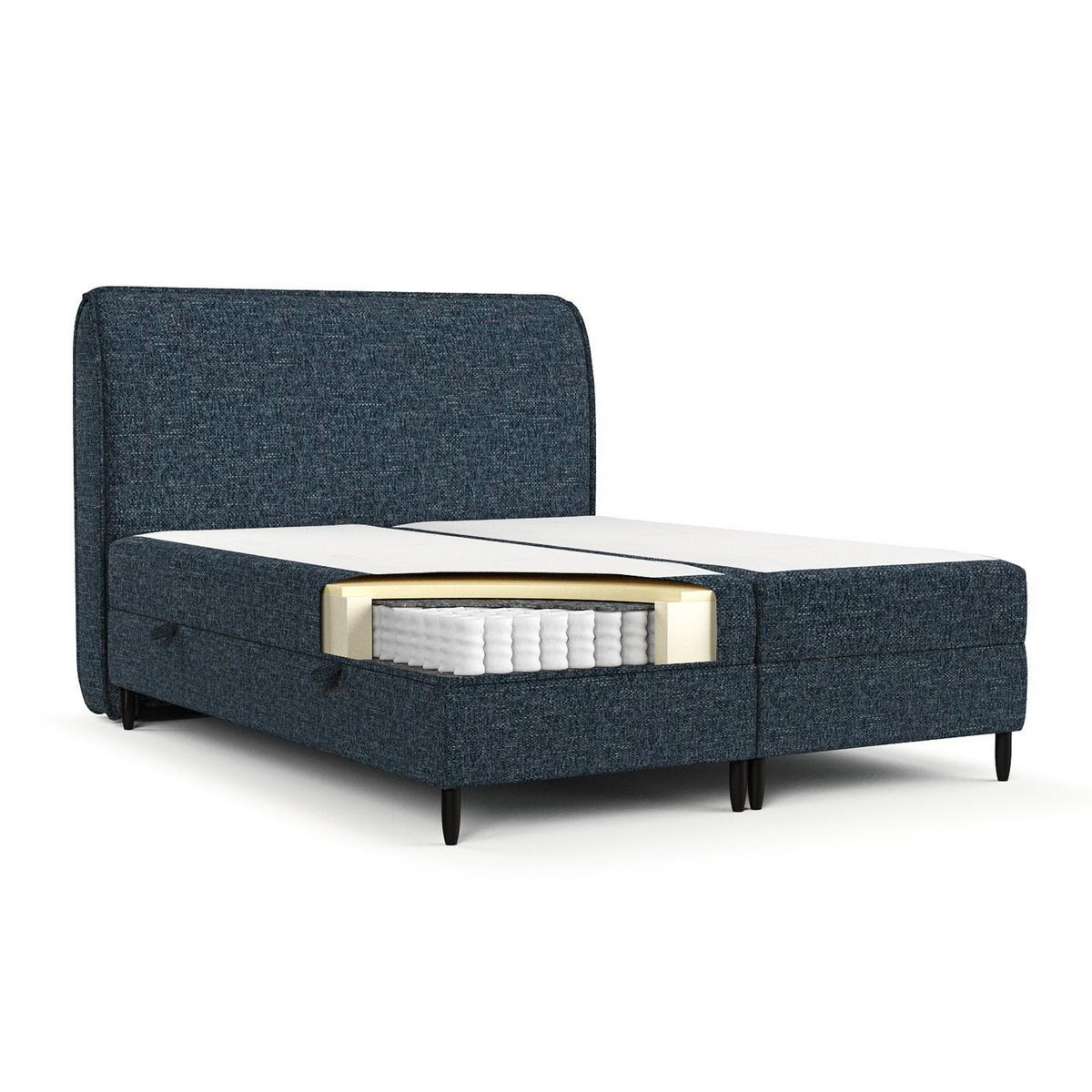 BOXBETT Lunaro 160/200 cm Marineblau im Modesto Stoff - Schwarz/Dunkelblau, Holz/Holzwerkstoff (160/200cm) - AltaBeds