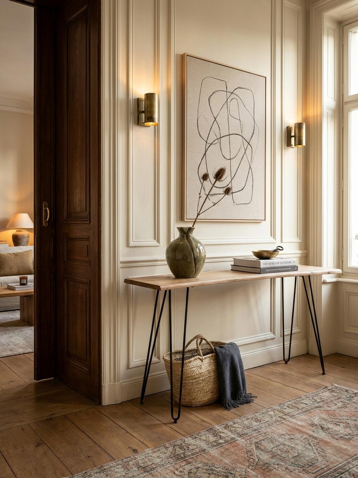 KONSOLENTISCH – Akazie Massivholz, 150x36x75 cm, mit Baumkante, Haarnadelbeine, Metallgestell - Schwarz/Akaziefarben, Holz/Metall (36/150/75cm) - KADIMA DESIGN