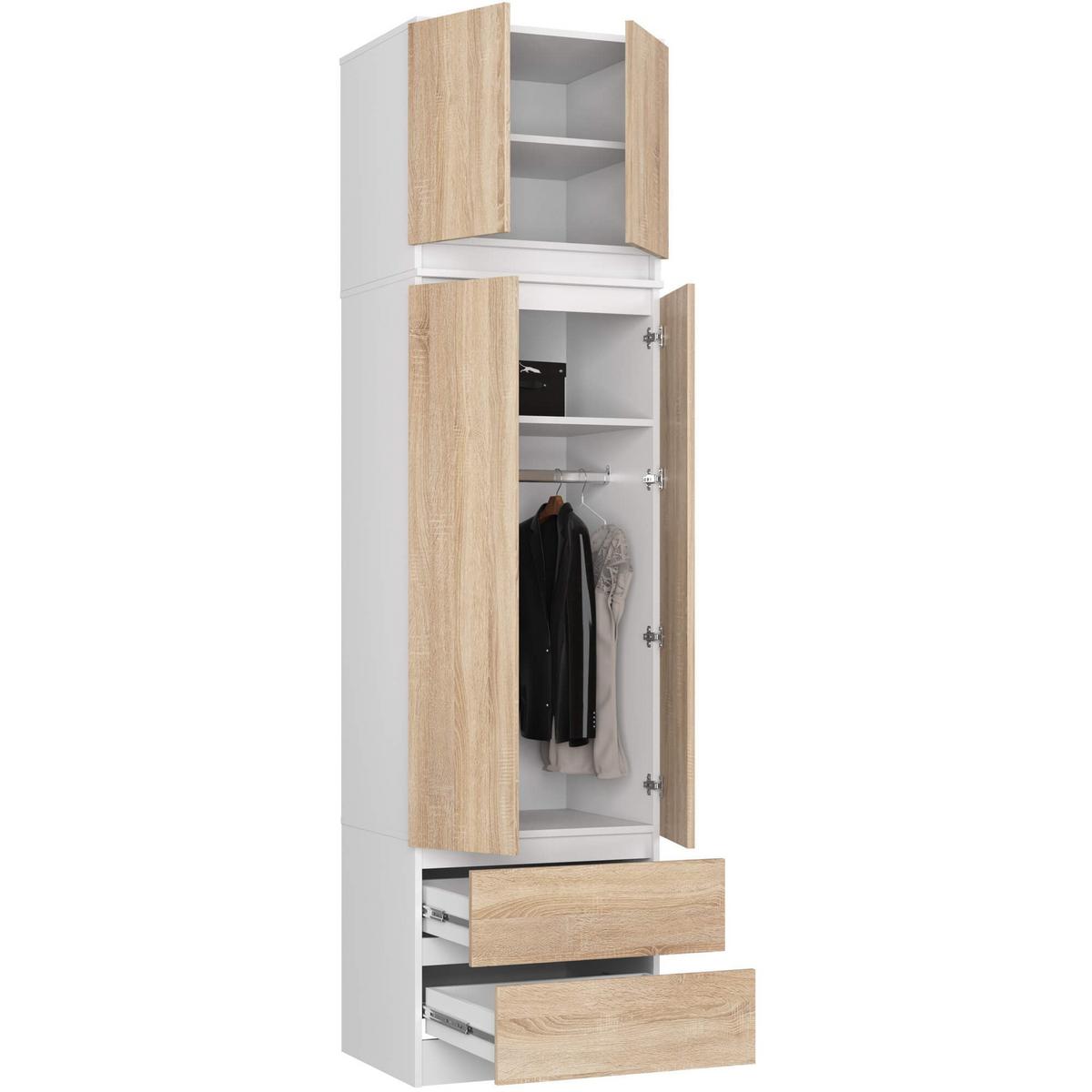 KLEIDERSCHRANK Weiß, Eiche Sonoma 234/60/51 - Weiß/Sonoma Eiche, Holzwerkstoff (60/234/51cm) - RAUMHIRSCH FURNITURE