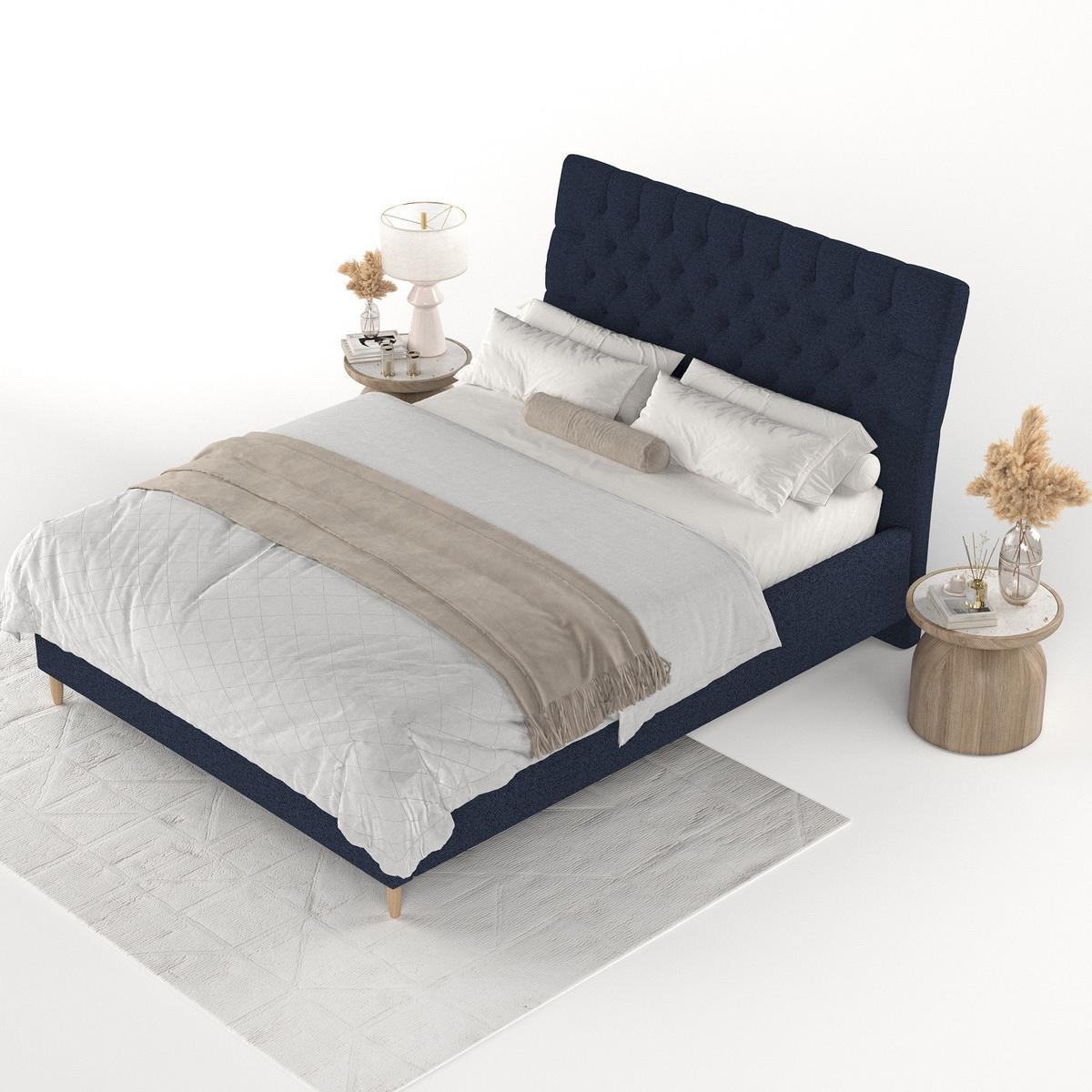 POLSTERBETT Lira 120/200 cm Marineblau im Riva Stoff - Naturfarben/Dunkelblau, Holz/Holzwerkstoff (120/200cm) - AltaBeds