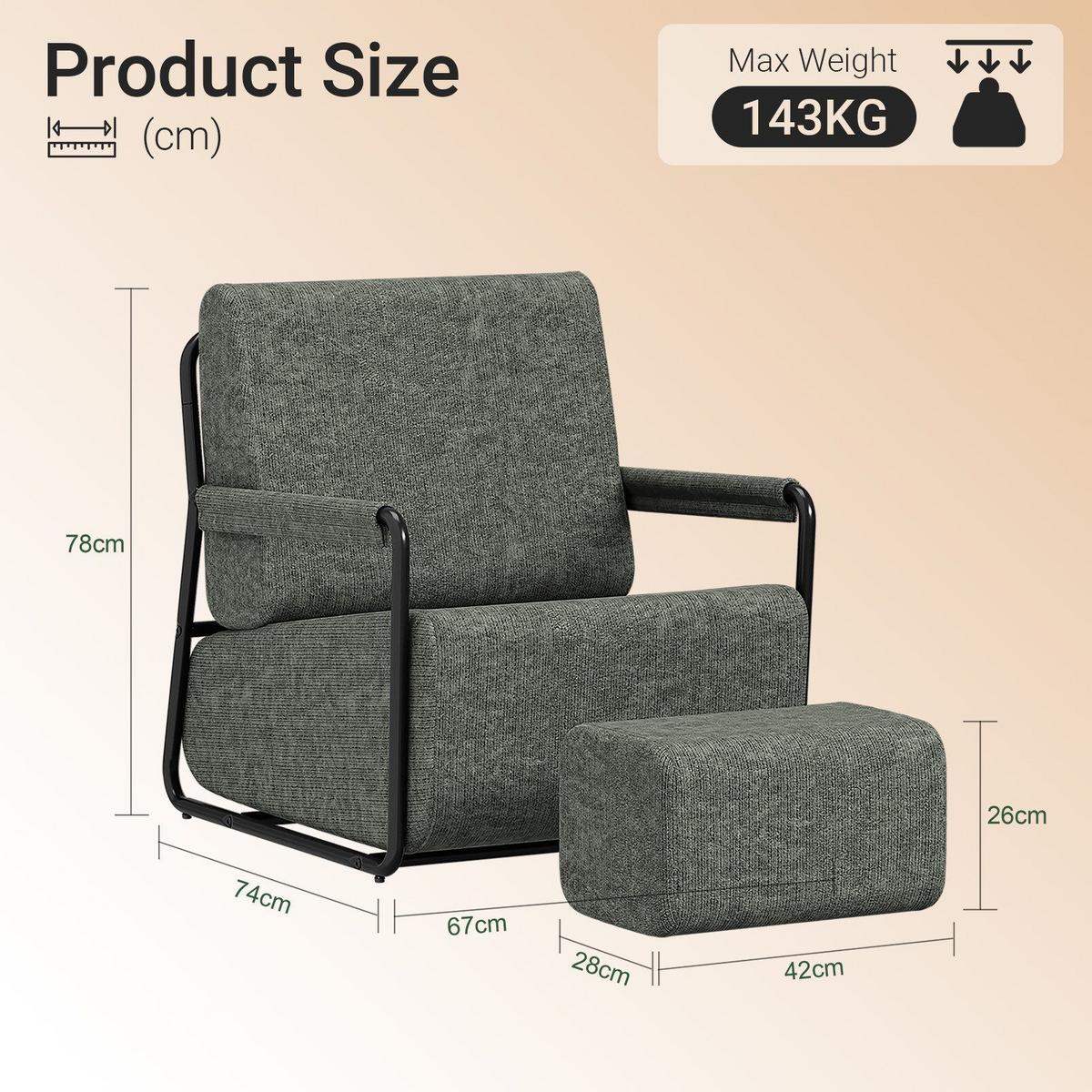SESSEL mit Hocker FST99-DG - Ahornfarben, Fell/Metall (74/78/67cm) - SoBuy