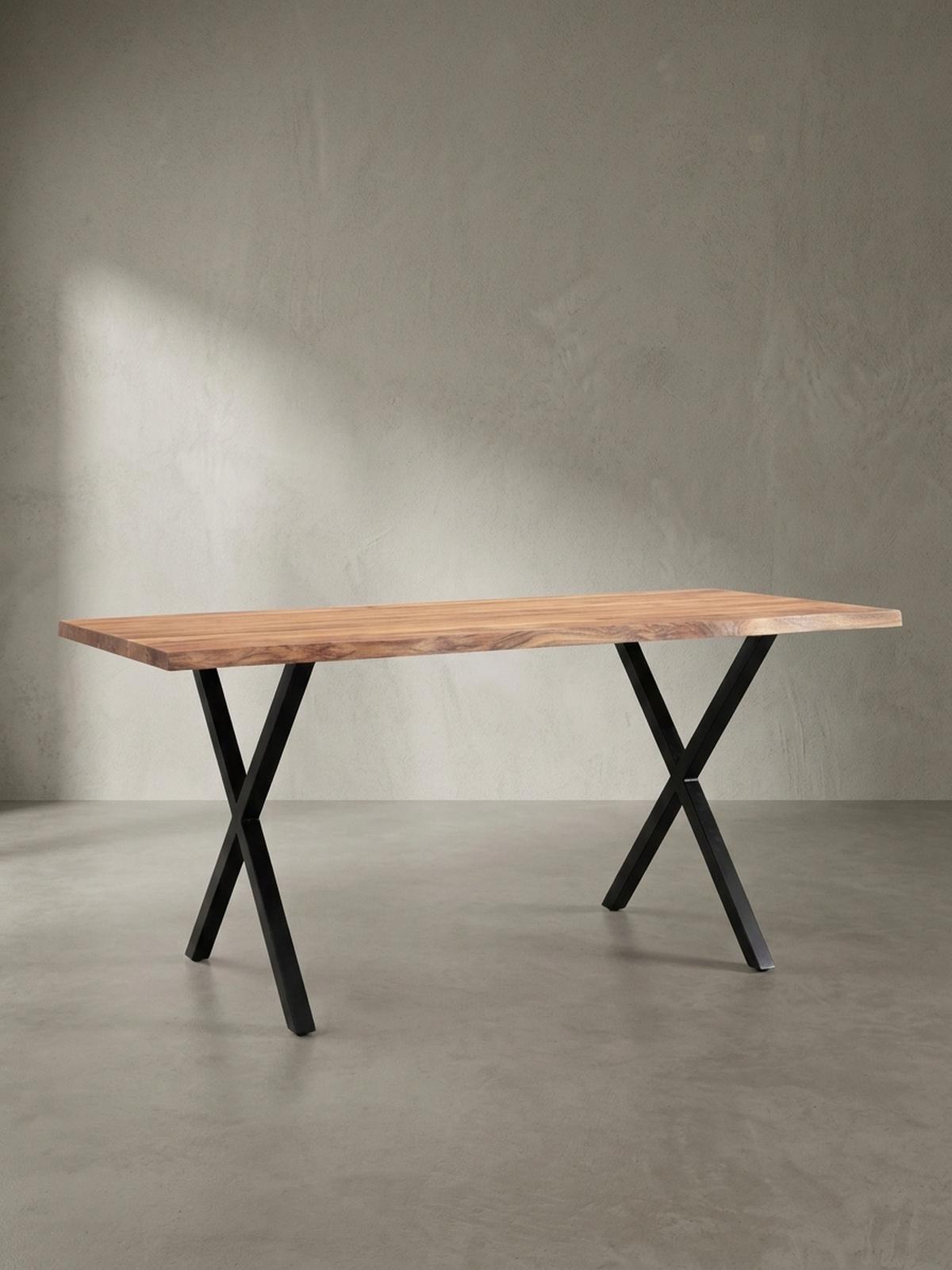 ESSTISCH Massivholz Metall X-Gestell Baumkante Industrial KRETA, Goldbraun-Schwarz 200x100x76 cm - Schwarz/Braun, Holz/Metall (100/200/76cm) - KADIMA DESIGN