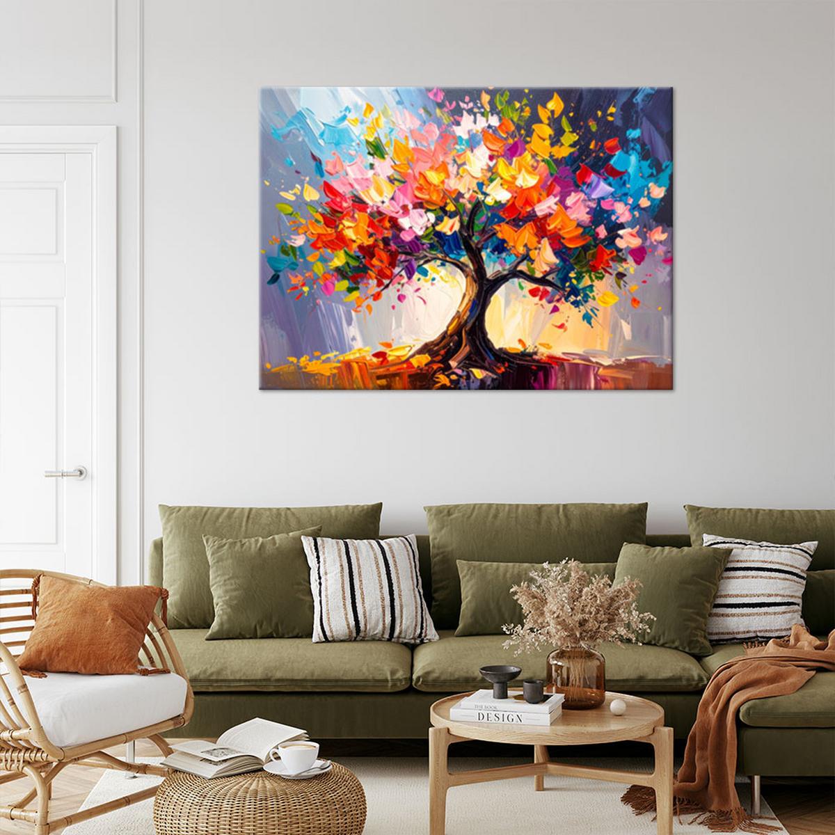 LEINWANDBILD 3D Bunter blühender Baum des Lebens 90x60cm - Multicolor, Textil (90/60cm) - Feeby