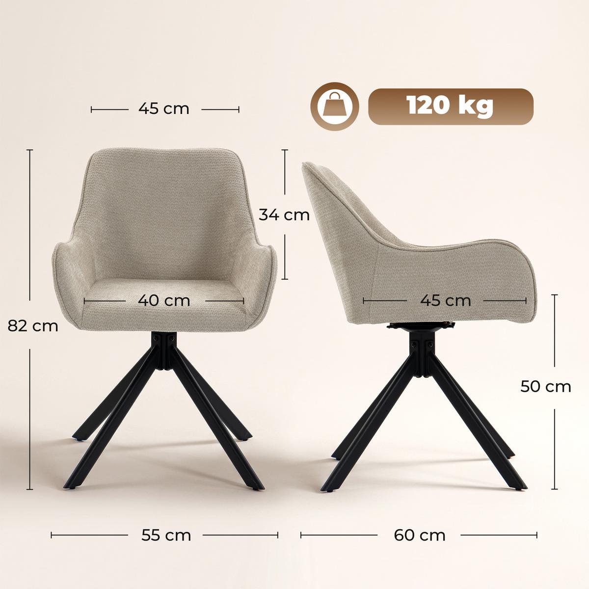 ESSZIMMERSTÜHLE 2er Set Polyester Metall Beige - Beige/Schwarz, Textil/Metall (55/82/60cm) - HOMCOM