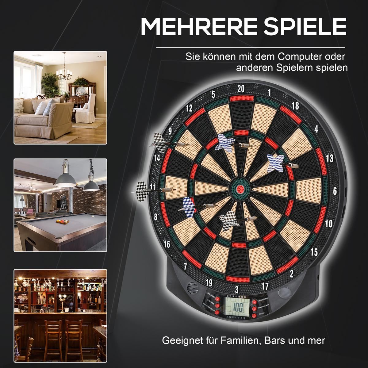 ELEKTRONISCHE Dartscheibe - Schwarz, Kunststoff (39.5/44cm) - HOMCOM