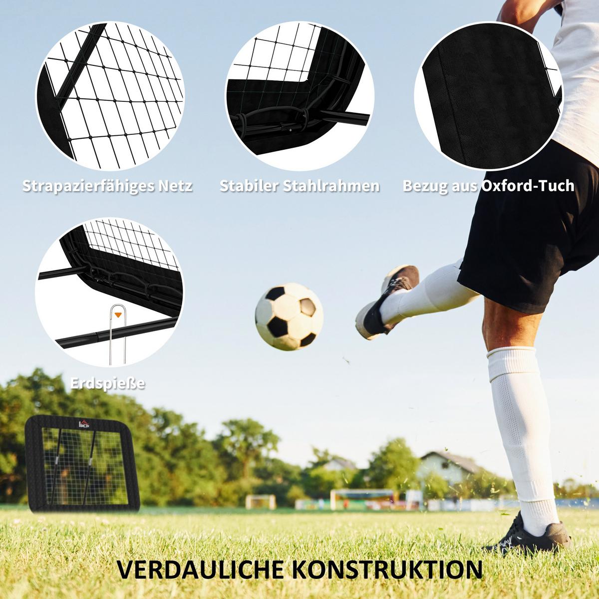 FUSSBALL Rebounder klappbar Kickback Tor Rückprallwand verstellbar Stahl Schwarz - Schwarz, Metall (118/128cm) - HOMCOM