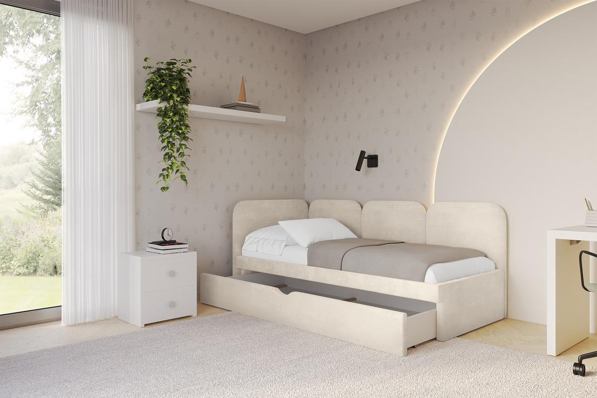 EINZELLBETT Jugendbett mit Bettkasten, Rechts - ALVY 100x200 Beige - Naturfarben, Holzwerkstoff/Textil (100/200cm) - ALTDECOR