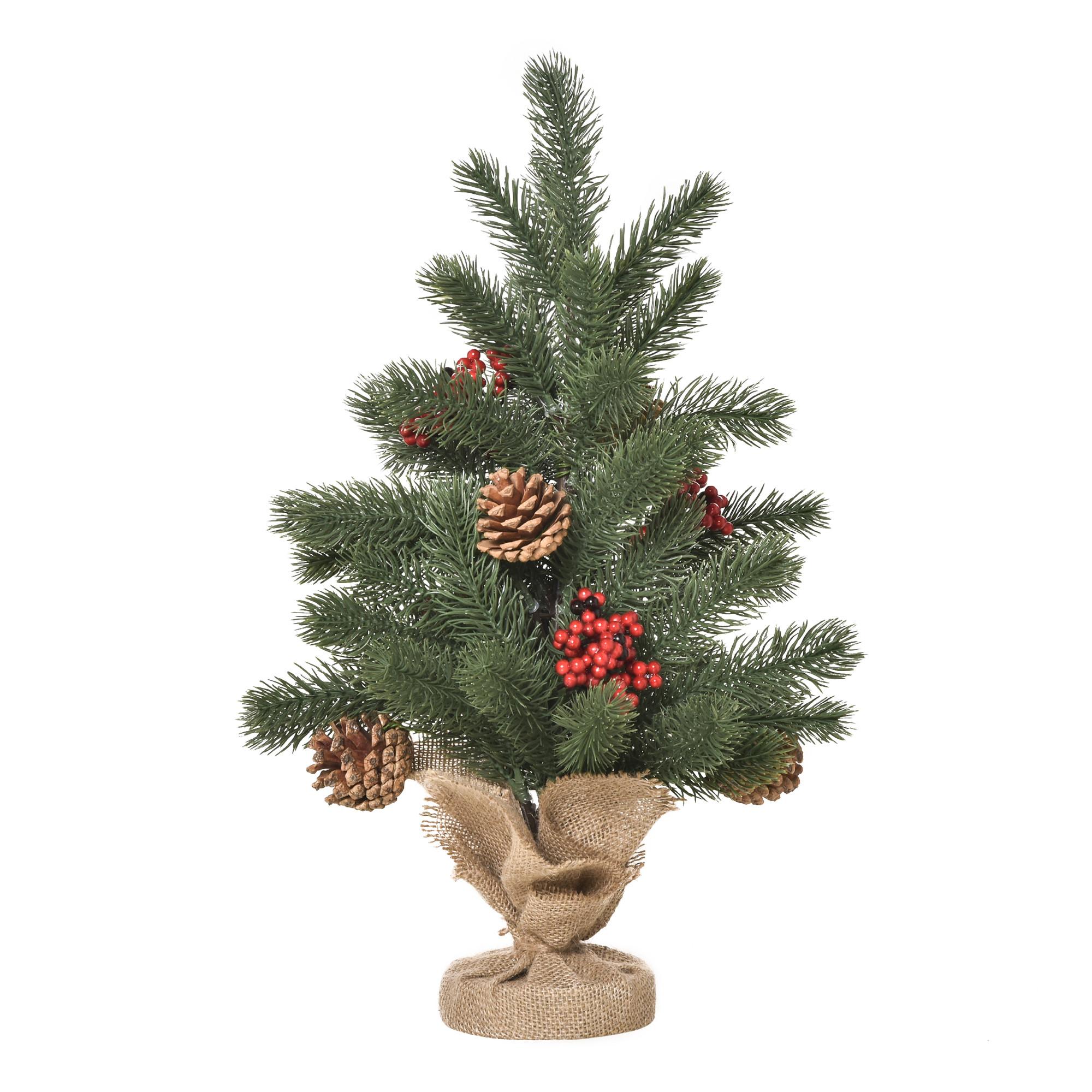 WEIHNACHTSBAUM 50 cm Christbaum 55 Zweige mit Beeren PE Zement Grün - Grün, Kunststoff (50cm) - HOMCOM