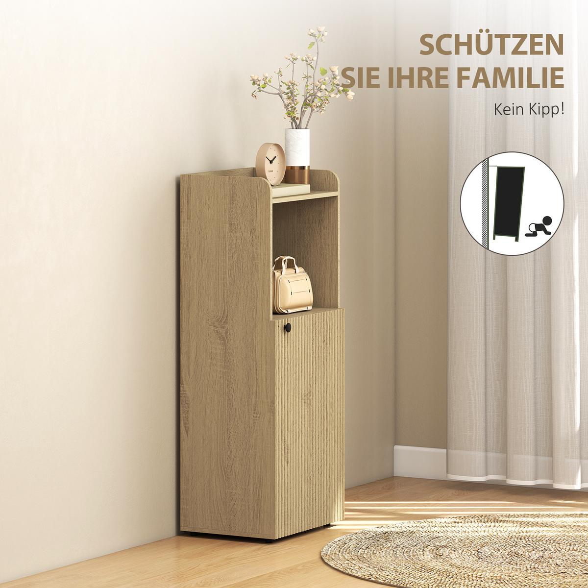 BADEZIMMERSCHRANK Spanplatte MDF Eiche - Eichefarben/Schwarz, Holzwerkstoff/Metall (31/104/40cm) - HOMCOM