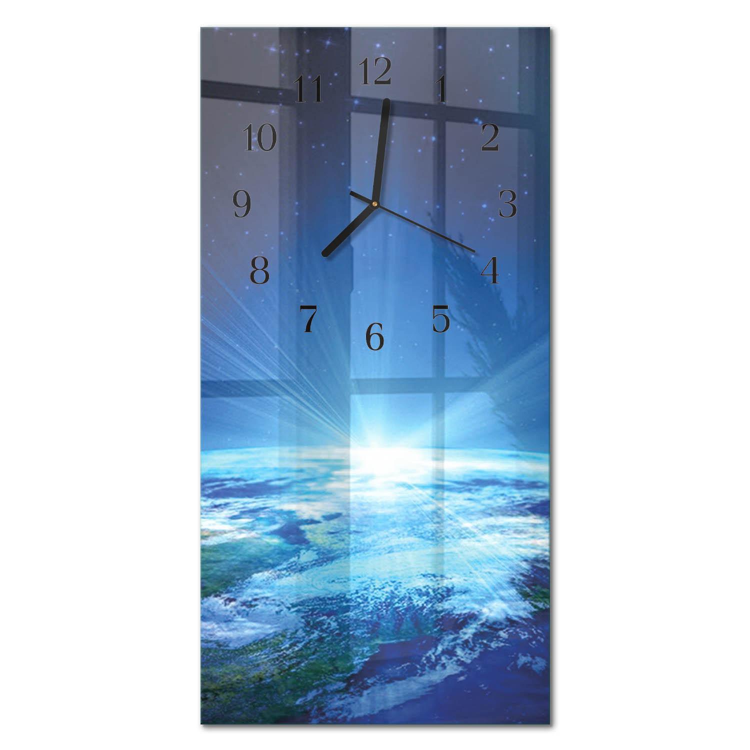 WANDUHR aus Glas 30x60 cm - Das Universum der Erde - Blau, Glas (30/60/0.4cm) - TULUP