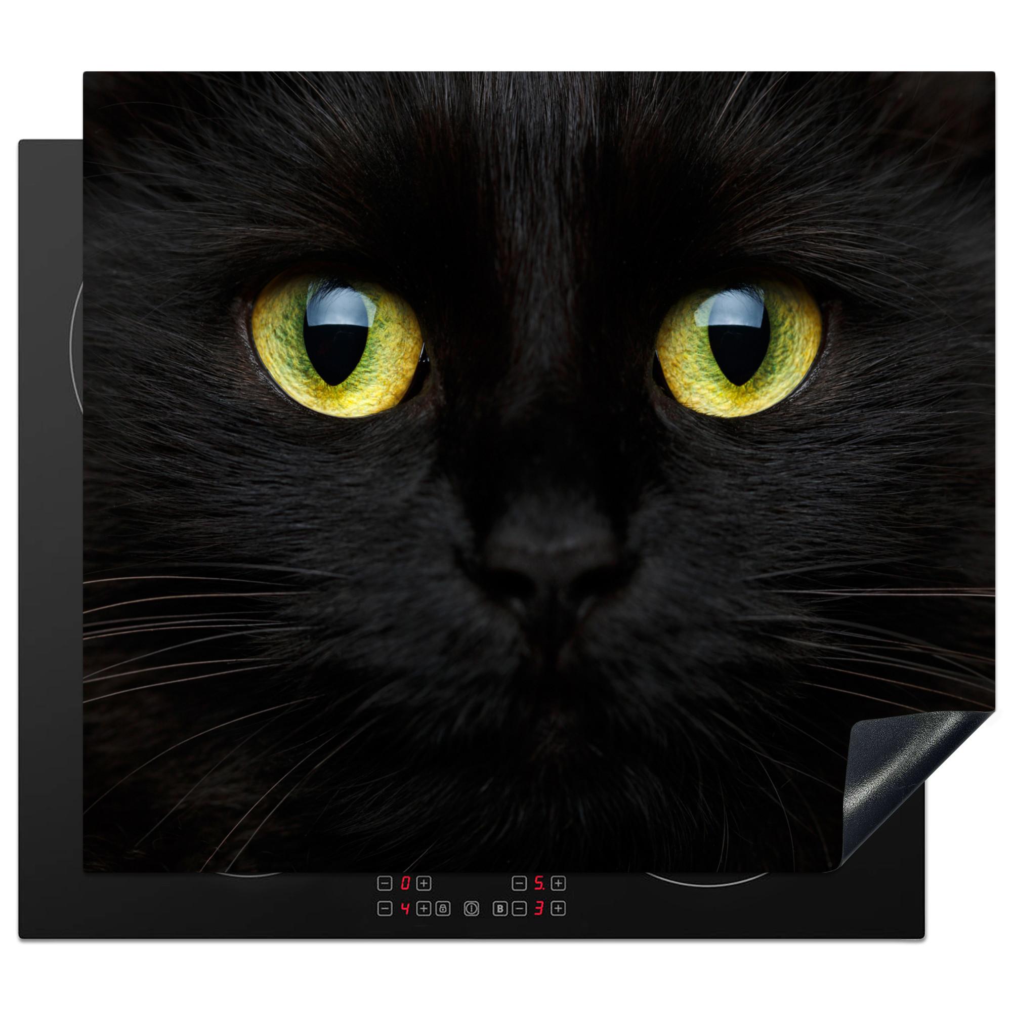HERDABDECKPLATTE Katze - Augen - Gelb - Schwarz Abdeckung Ceranfeld 59x51 cm - Schwarz, Kunststoff (59/51/0.2cm) - MuchoWow