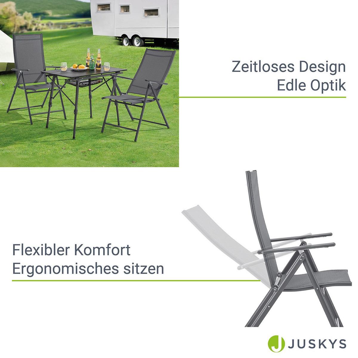 GARTENSTUHL Calena Anthrazit klappbar (2er Set) - Anthrazit, Metall (57/105/68cm) - Juskys