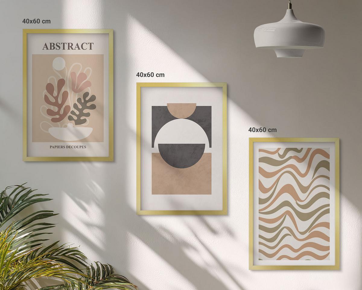 BILDER SET 3er Set - 40x60 cm Goldrahmen - Abstrakte Formenmuster - Goldfarben, Kunststoff (40/60cm) - TULUP