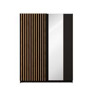 SCHWEBETÜRENSCHRANK MAREN 150,6/198,5/55cm 2-türig mit Spiegel Schwarz - Schwarz/Eiche Artisan, Holzwerkstoff (150.6/198.5/55cm) - MASSENO