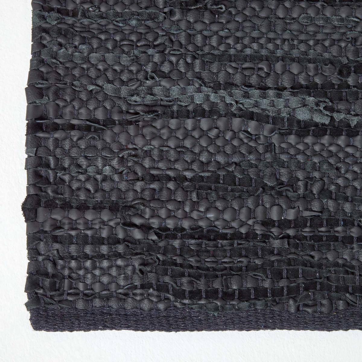 LEDER-TEPPICHLÄUFER Denver gewebt 66/200 cm - Schwarz, Leder (66/200cm) - Homescapes