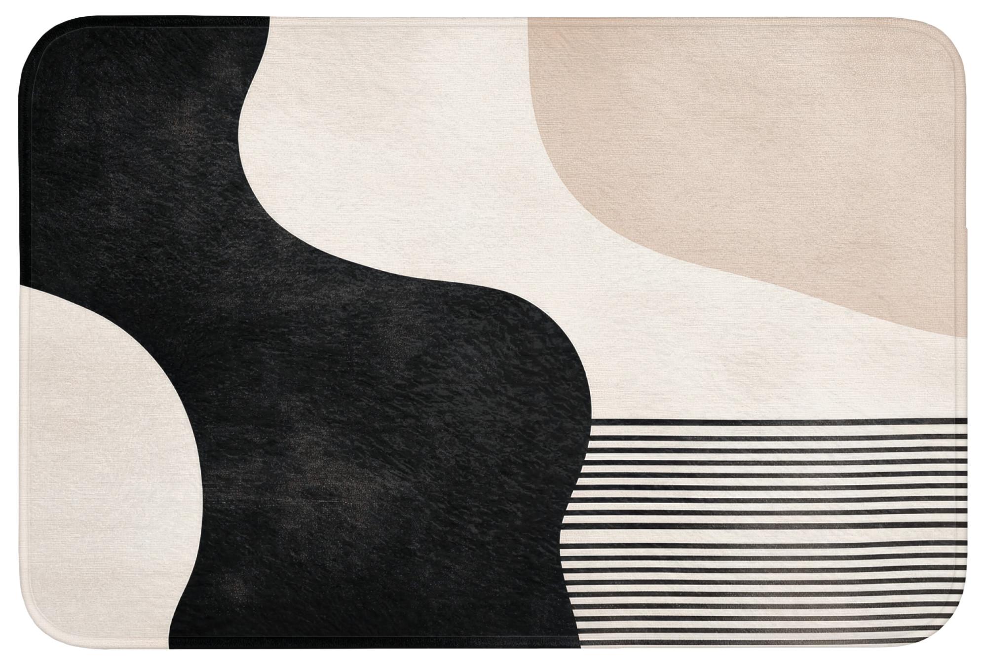 BADEMATTE Abstrakt - Japandi - Beige - Modern Badvorleger 90x60 cm - Beige/Schwarz, Textil (90/60cm) - OnlyWow