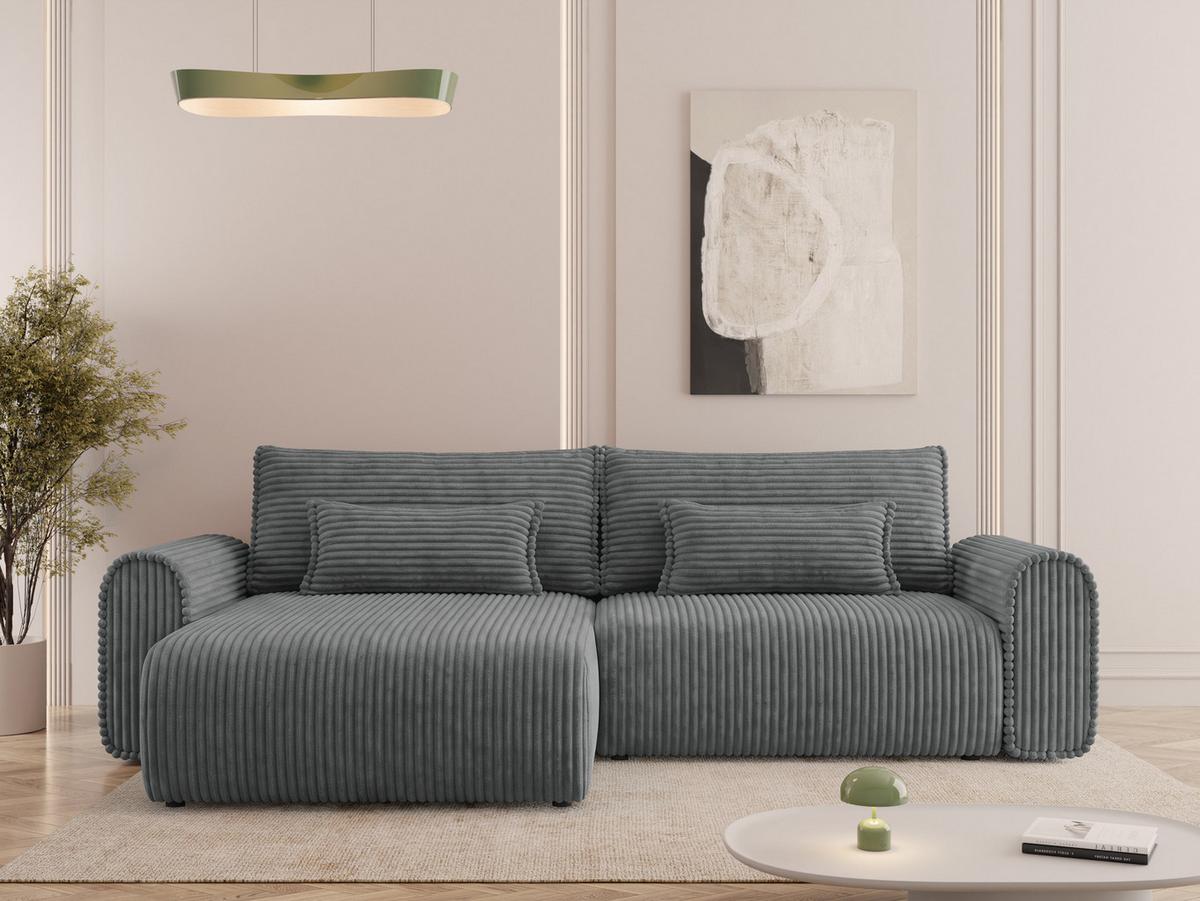 ECKSOFA Surles Cord - Schwarz/Grau, Holz/Kunststoff (245/145cm) - MIRJAN24