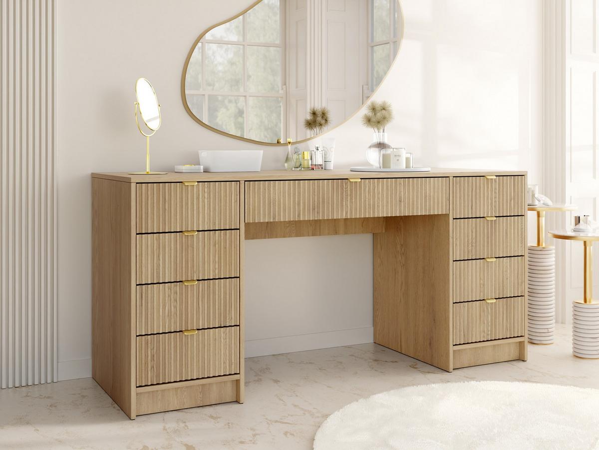 SCHREIBTISCH Tireno Bis - Goldfarben/Naturfarben, Holzwerkstoff/Metall (154/55/76cm) - MIRJAN24