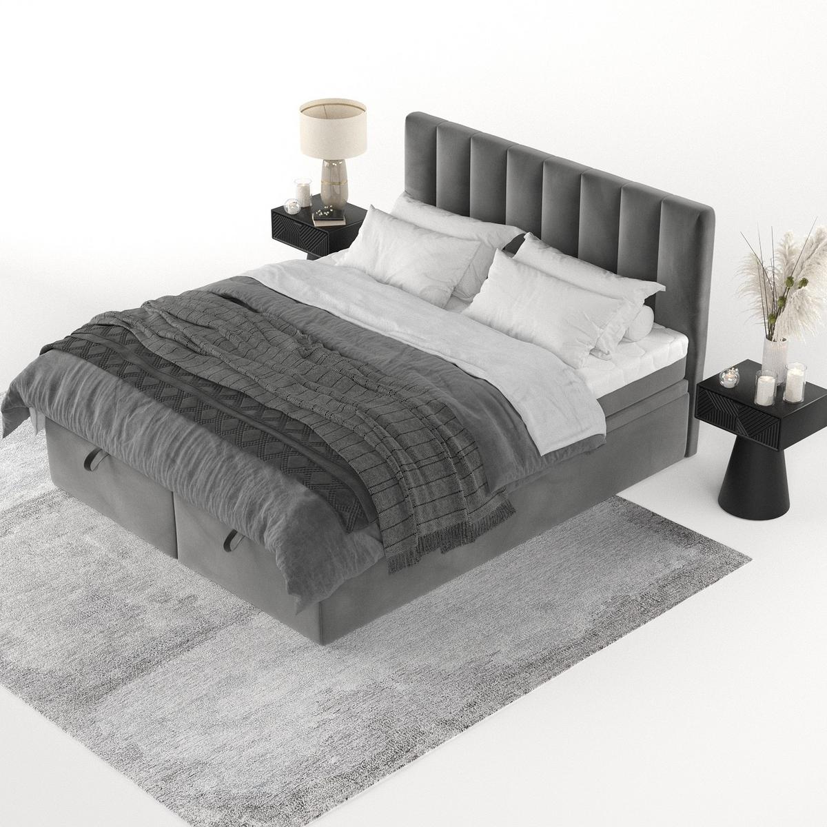 BOXBETT Lume 140/200 cm Grau im Kronos Stoff - Schwarz/Grau, Holz/Holzwerkstoff (140/200cm) - AltaBeds