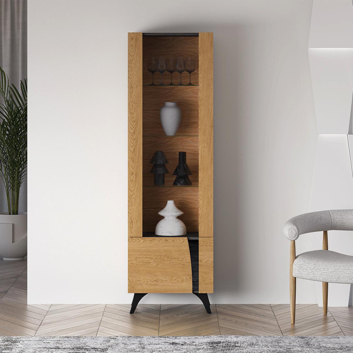 VITRINE Soah Holz und Schwarz - Schwarz, Holzwerkstoff (58/190/40cm) - Petits-meubles
