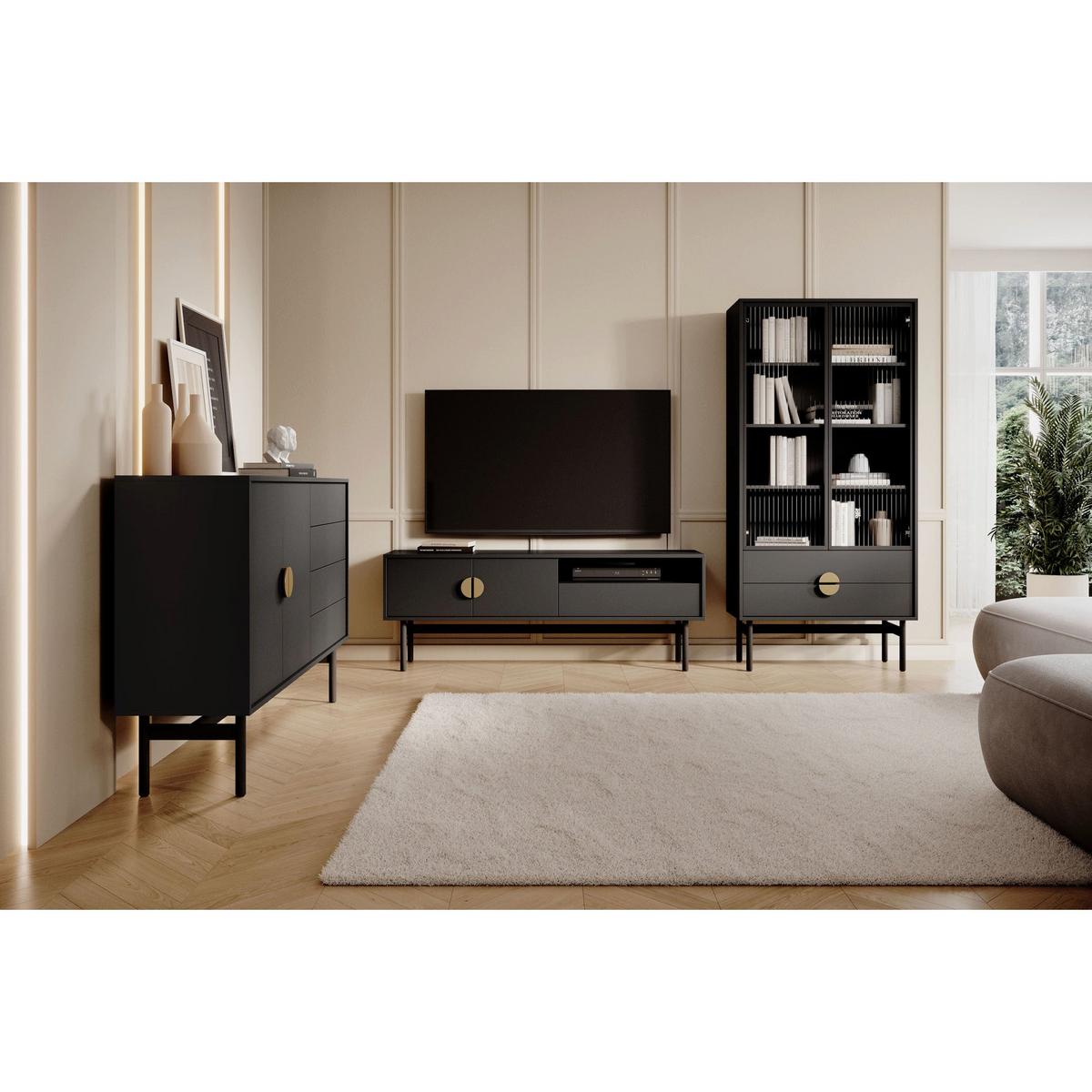 TV-LOWBOARD Stoon II SCHWARZ 154 CM - Goldfarben/Schwarz, Holzwerkstoff/Metall (154/57/38cm) - Selsey