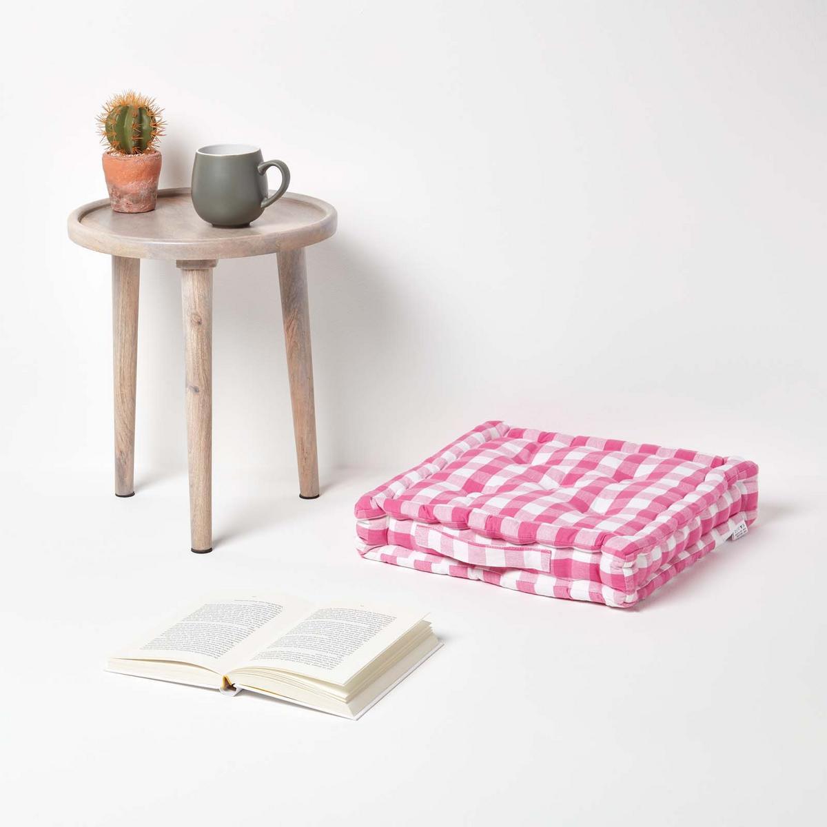 SITZKISSEN pink-weiß kariert 50/50/10 cm - Pink, Textil (50/50/10cm) - Homescapes