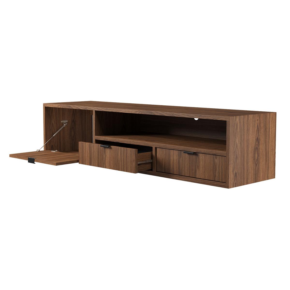 HÄNGELOWBOARD Evron mit 2 Schubladen und 1 Tür, 150 cm, Walnuss - Walnussfarben, Holzwerkstoff (150/35/40cm) - Beautysofa