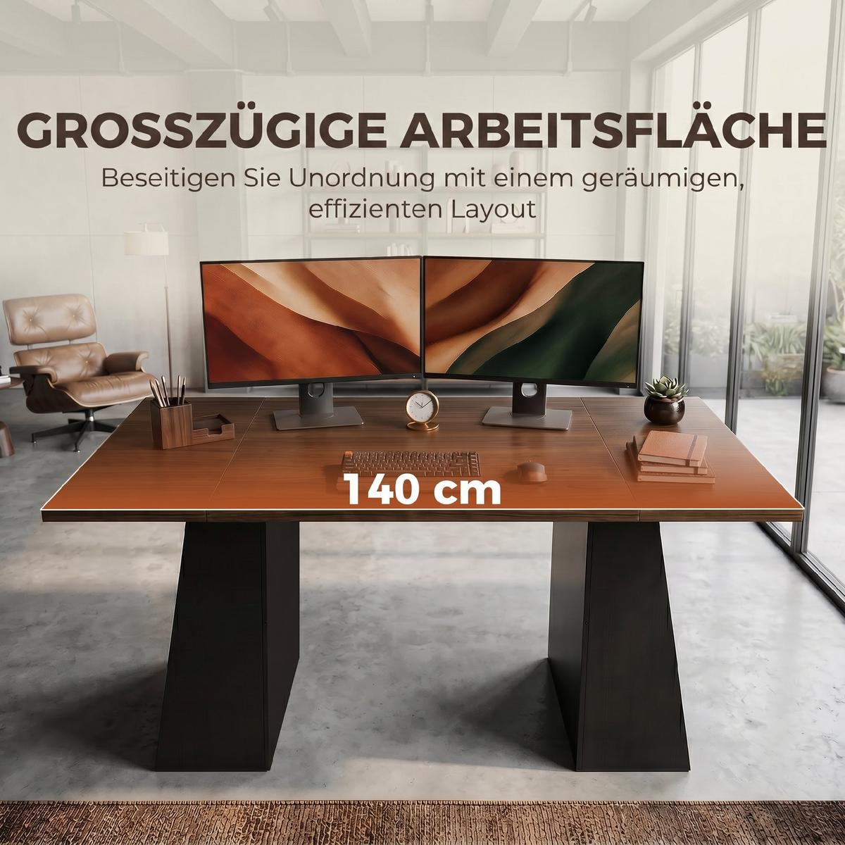 SCHREIBTISCH Spanplatte MDF Braun Schwarz - Schwarz/Braun, Holzwerkstoff (140/78/75cm) - HOMCOM