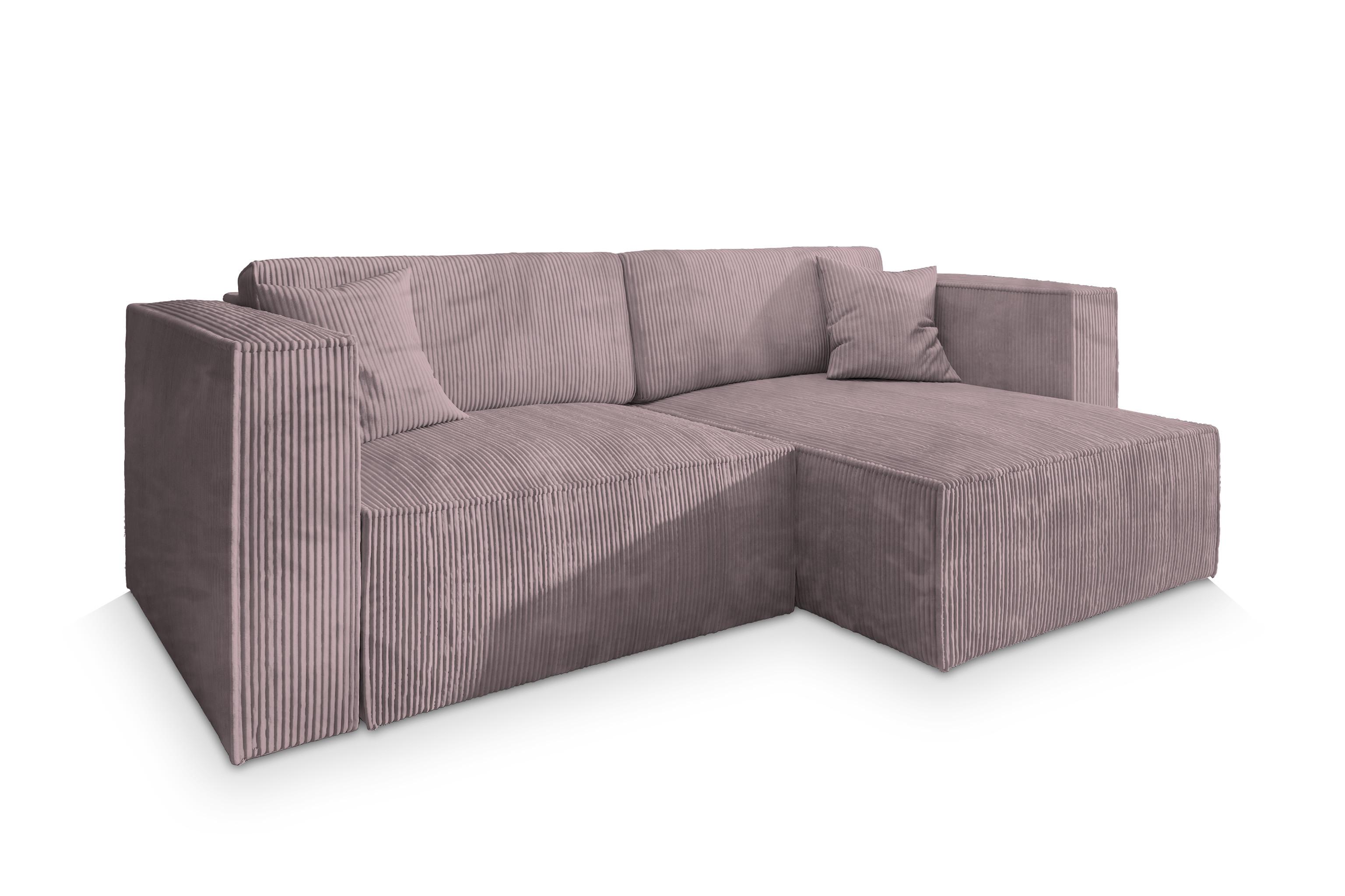 ECKSOFA NERIO P Lila Kordstoff mit Schlaffunktion - Lila/Grau, Holz/Kunststoff (245/148cm) - MASSENO