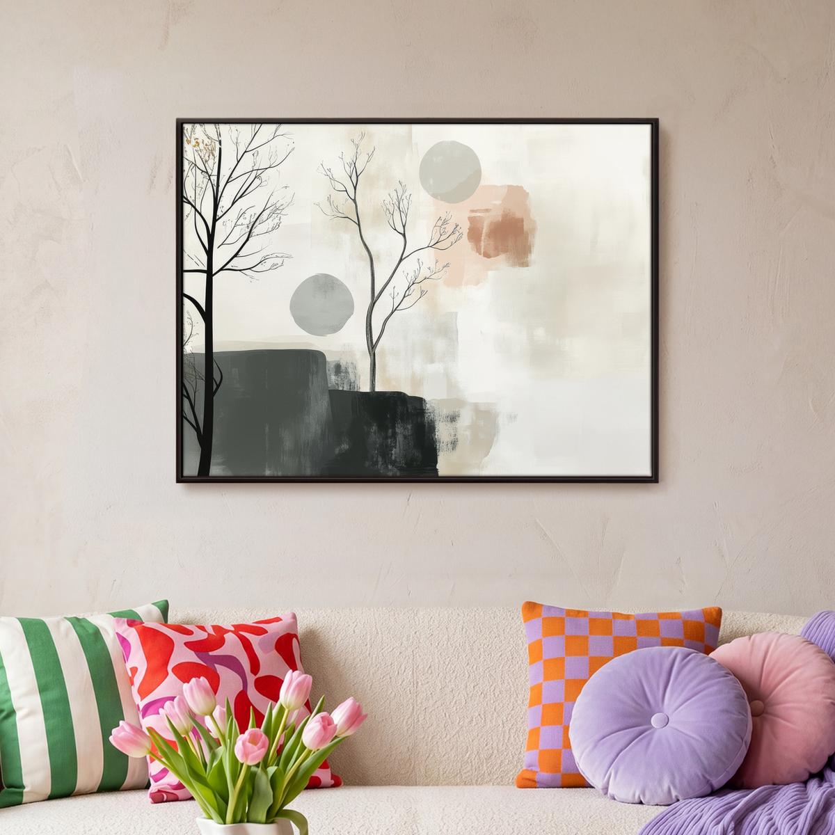 LEINWAND Bilder mit Rahmen - Wabi sabi - Beige - Pflanze - 70x50 - Sandfarben, Textil (70/50cm) - MuchoWow