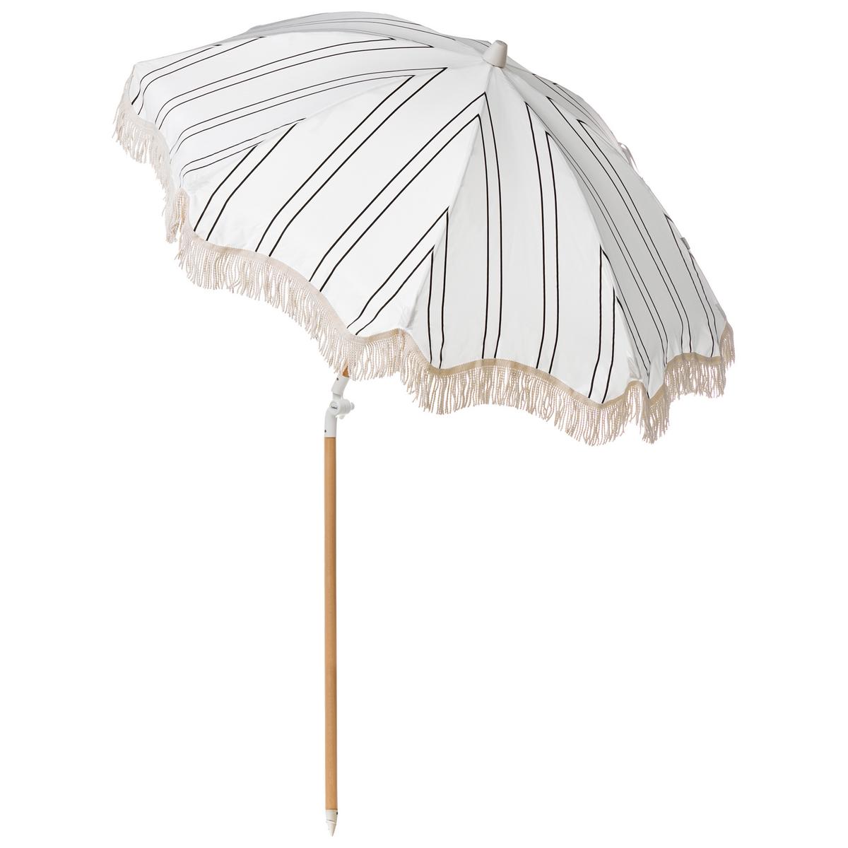 SONNENSCHIRM 155 cm Weiß/Schwarz Mondello - Schwarz/Weiß, Holz (155/155cm) - Beliani