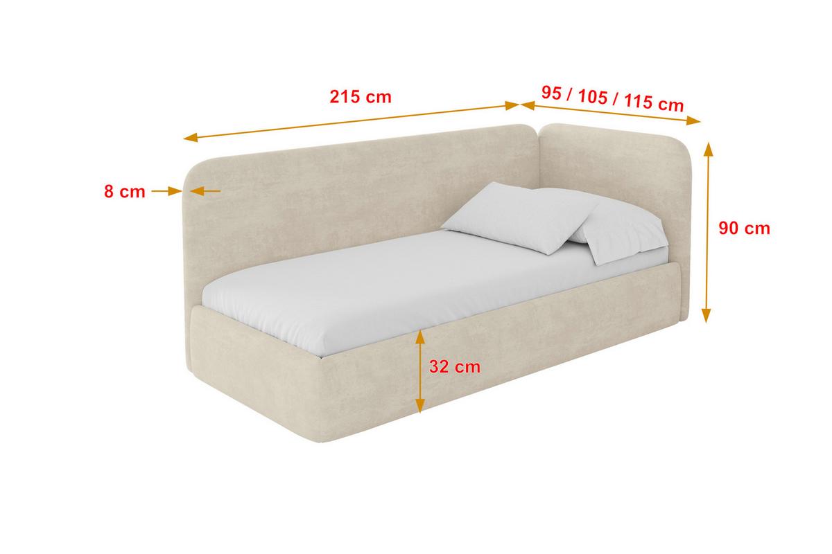 EINZELLBETT Jugendbett mit Bettkasten und Matratze H3/H4, Links - ELSY 80x200 Beige - Beige, Holzwerkstoff/Textil (80/200cm) - ALTDECOR
