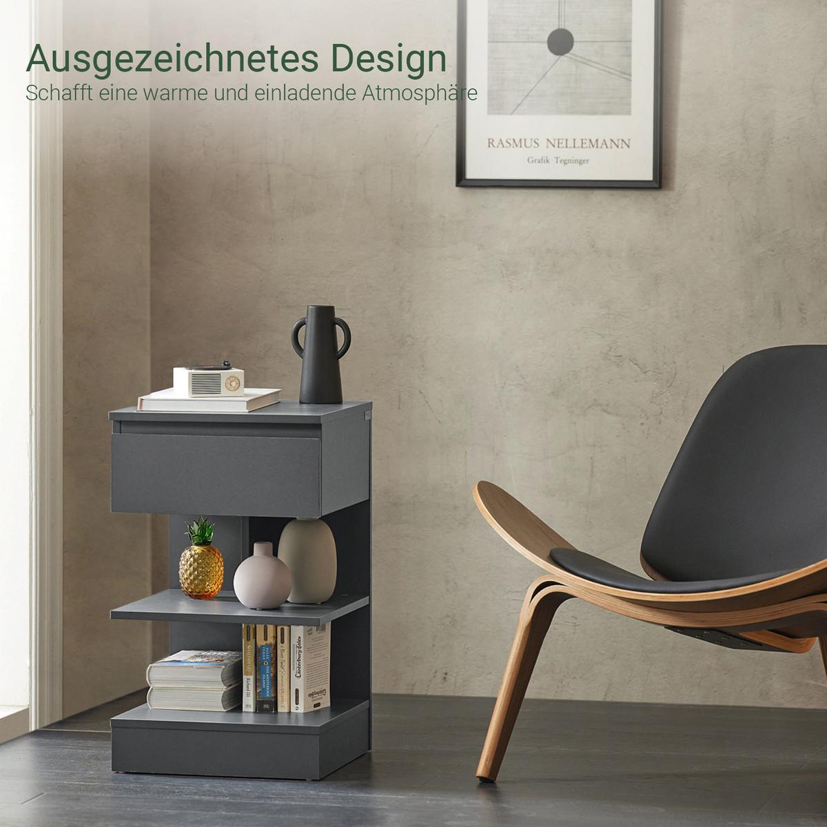 NACHTTISCH Grau - Hellgrau, Holzwerkstoff (39/65/39cm) - SoBuy