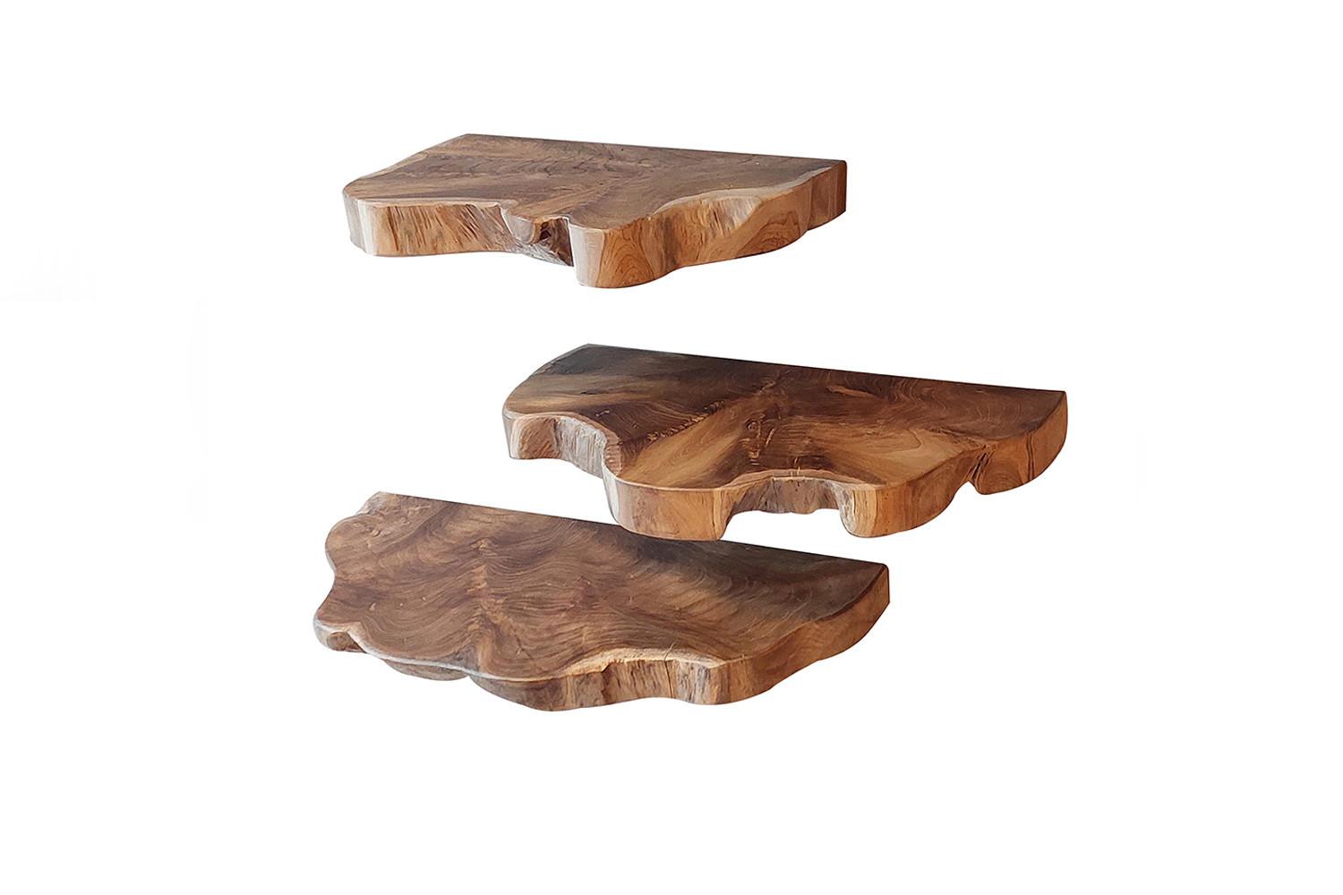 WANDREGAL KURA 3ER SET Holz Teakholz - Naturfarben, Holz (55/4/25cm) - KAWOLA