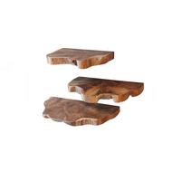 WANDREGAL KURA 3ER SET Holz Teakholz - Naturfarben, Holz (55/4/25cm) - KAWOLA