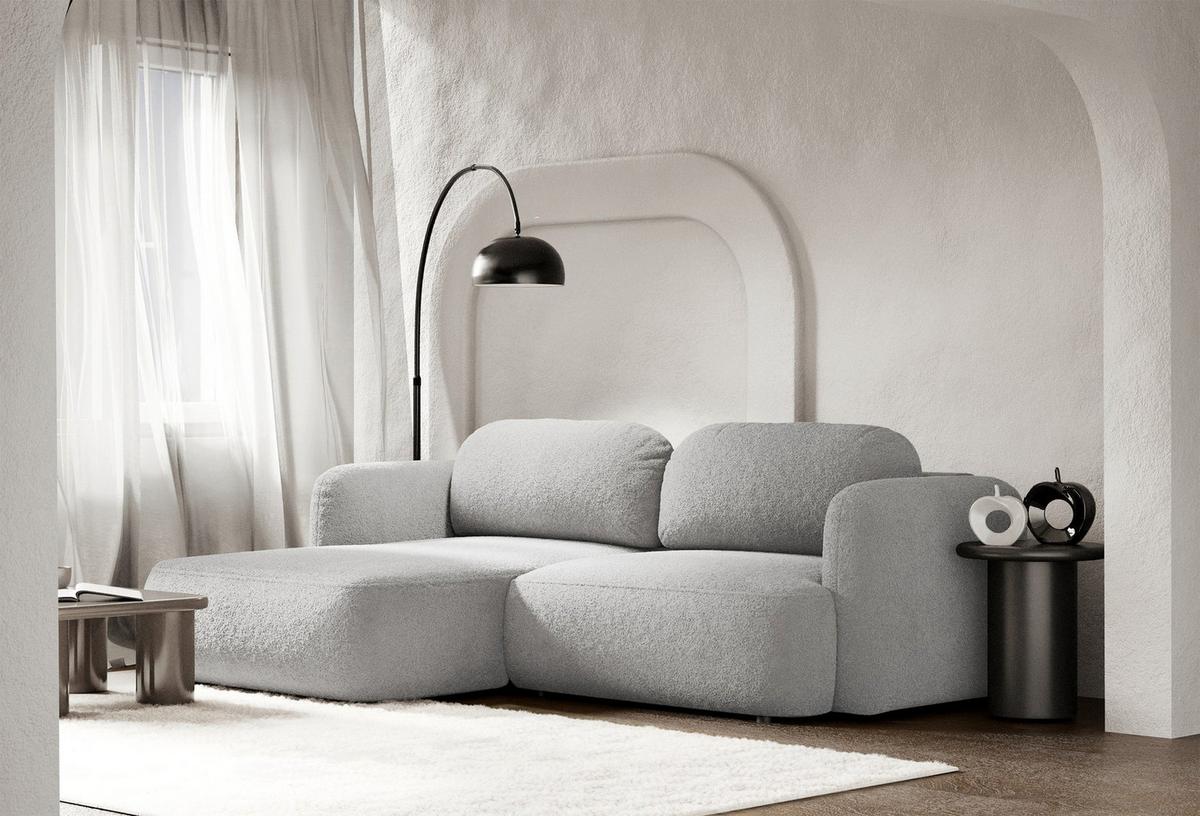 ECKSOFA Tvoya Hellgrau Bouclé - Hellgrau/Schwarz, Kunststoff/Textil (267/175cm) - Selsey