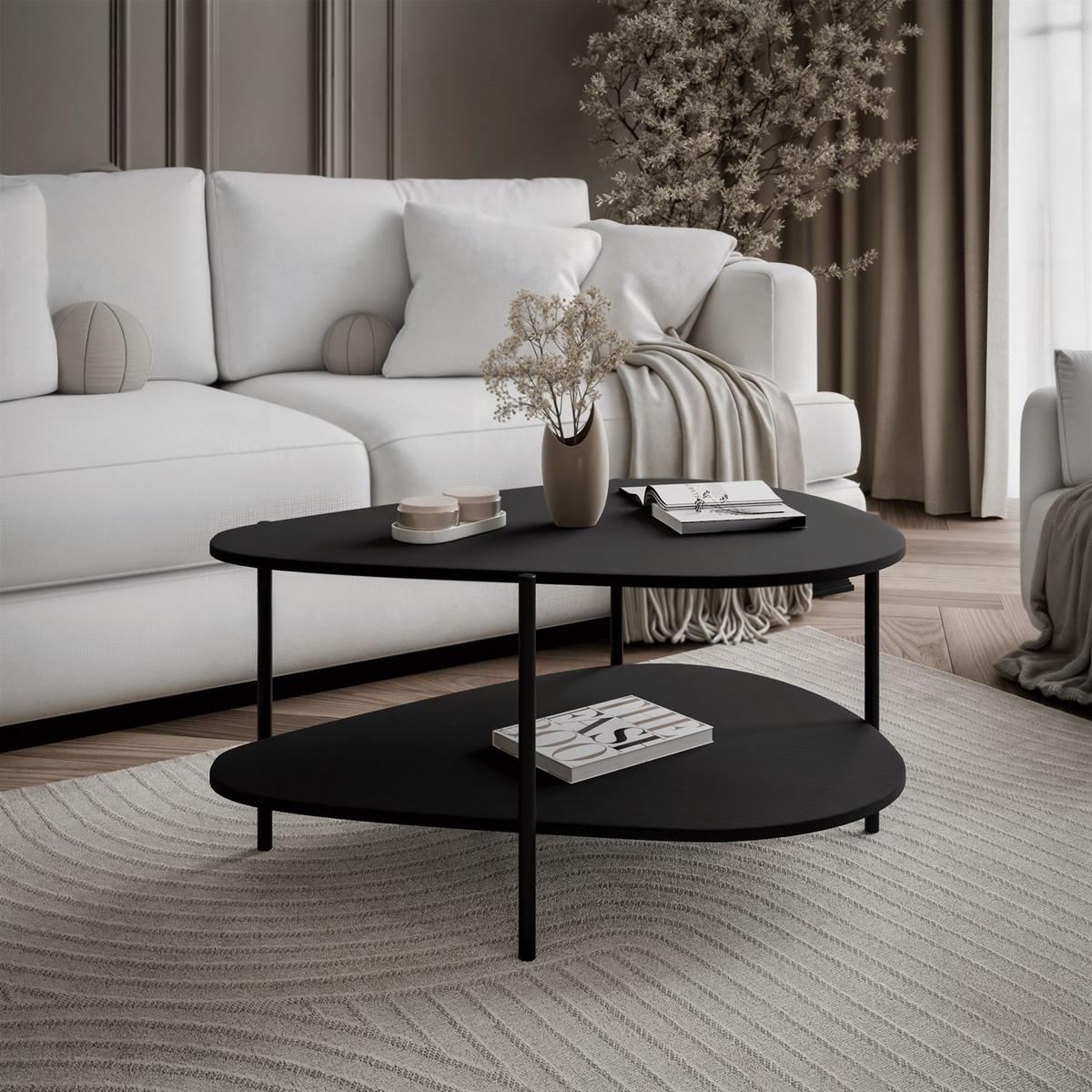 COUCHTISCH LUMI mit Ablage, Schwarz - Schwarz, Holzwerkstoff (65/90/45cm) - Lookway