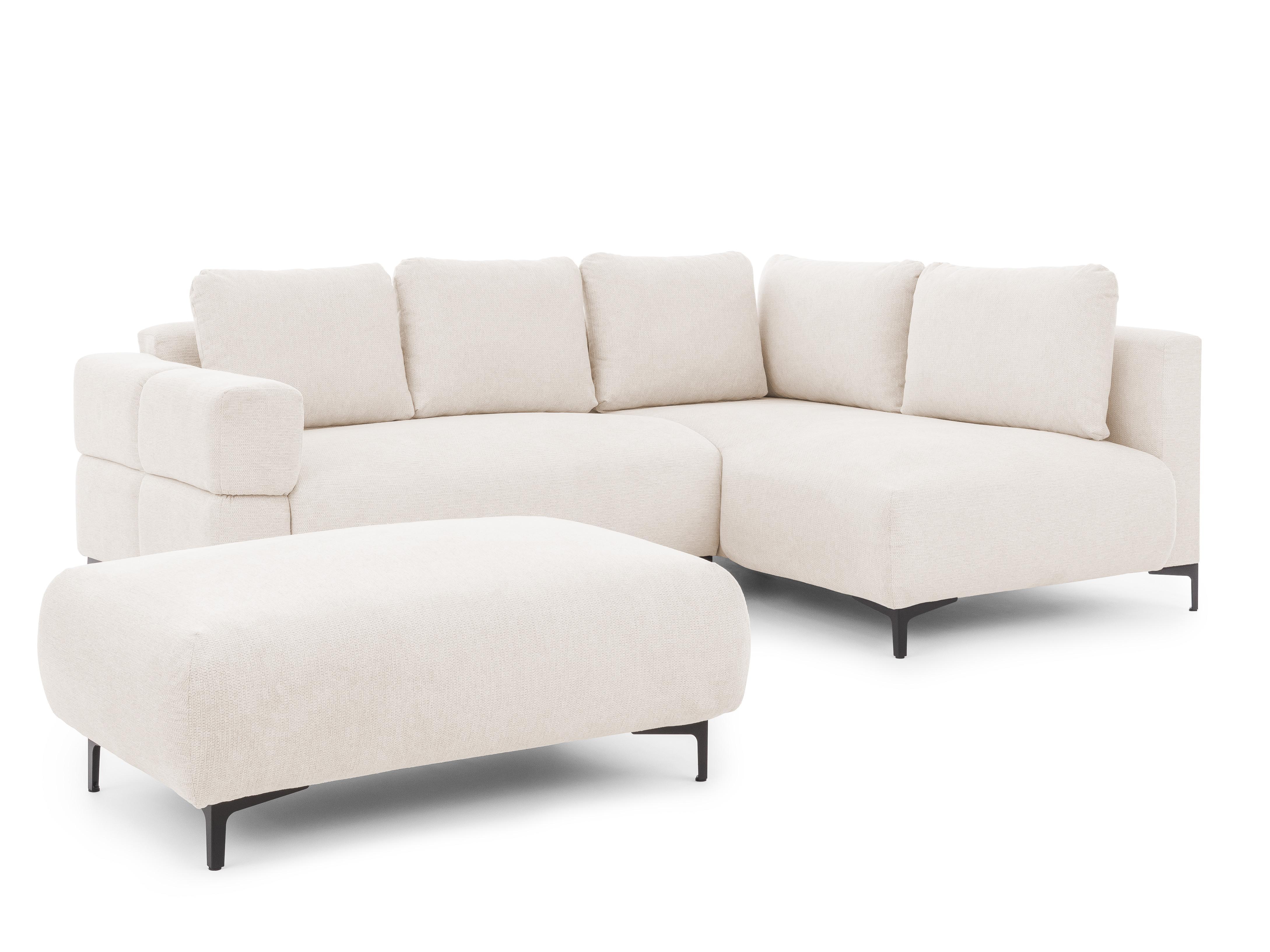 ECKSOFA inkl. Hocker Cardea mit Schlaffunktion in Bubble-Optik aus weichem Creme Strukturstoff und hohem Sitzkomfort - Ottomane rechts - Creme/Schwarz, Holz/Textil (230/170cm) - S-Style