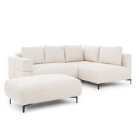 ECKSOFA inkl. Hocker Cardea mit Schlaffunktion in Bubble-Optik aus weichem Creme Strukturstoff und hohem Sitzkomfort - Ottomane rechts - Creme/Schwarz, Holz/Textil (230/170cm) - S-Style