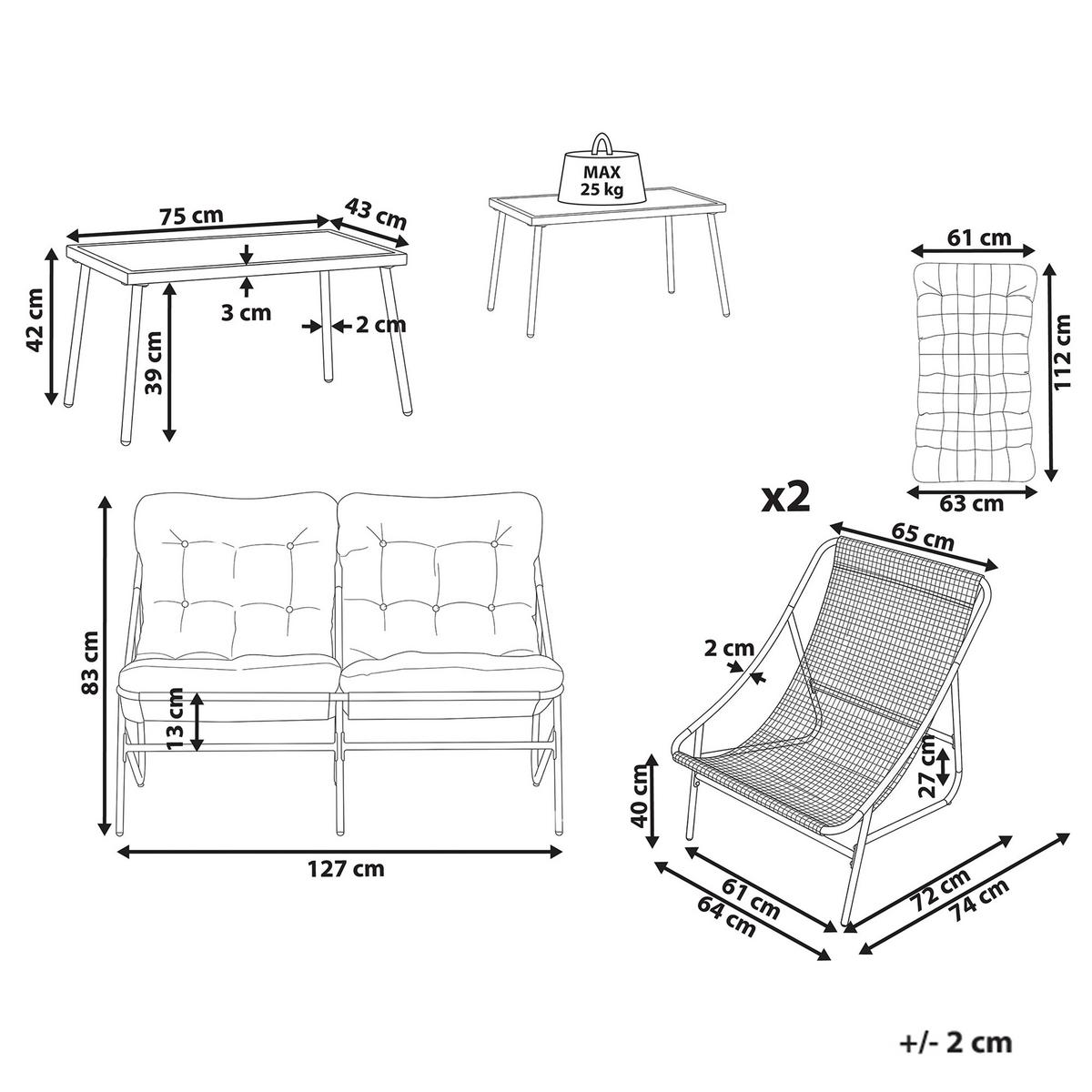 LOUNGE-SET mit Tisch 4-Sitzer Metall Beige/Grün Molveno - Beige/Grün, Metall - Beliani