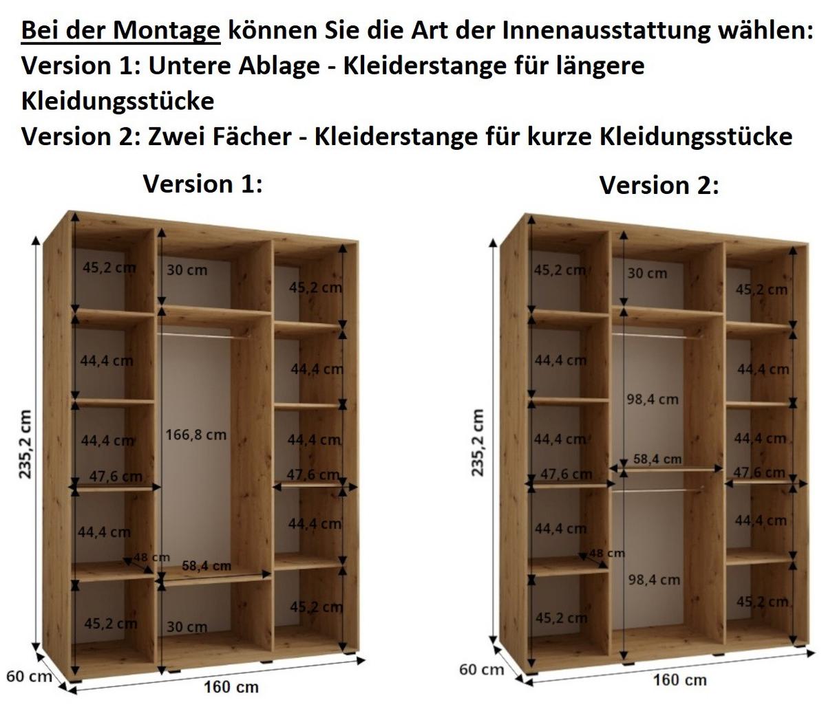 SCHWEBETÜRENSCHRANK 235,2/160/60 3-türig - Kaschmir/Schwarz, Holz/Metall (160/235.2/60cm) - MÖBEL KRYSPOL