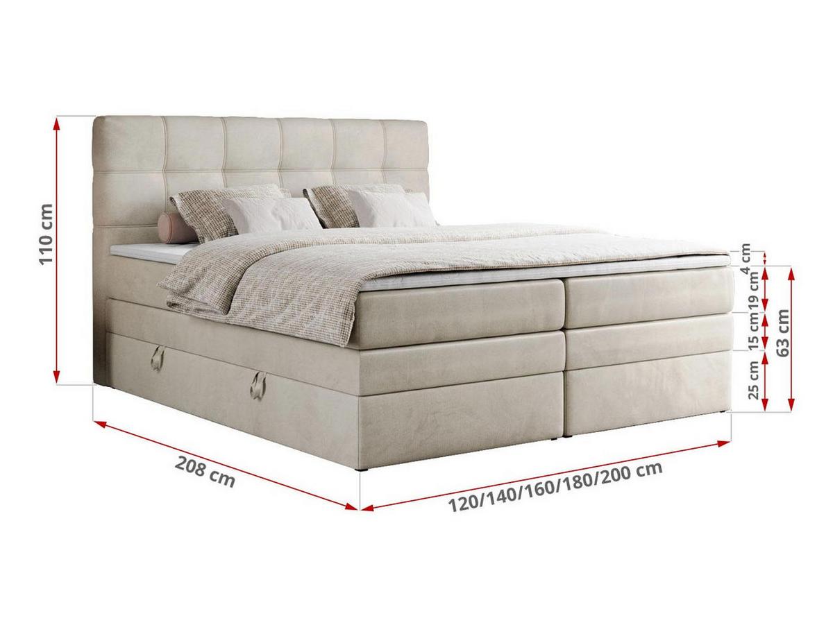 BOXSPRINGBETT ERNI KING 140/200 Beige Velvet - H3 - Beige, Holz/Textil (140/200cm) - MKS