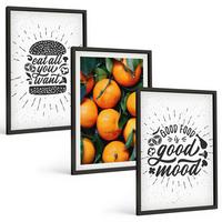 BILDER SET 3er Set - 40x60 cm Schwarzer Rahmen - Juicy Oranges Kitchen - Schwarz, Kunststoff (40/60cm) - TULUP
