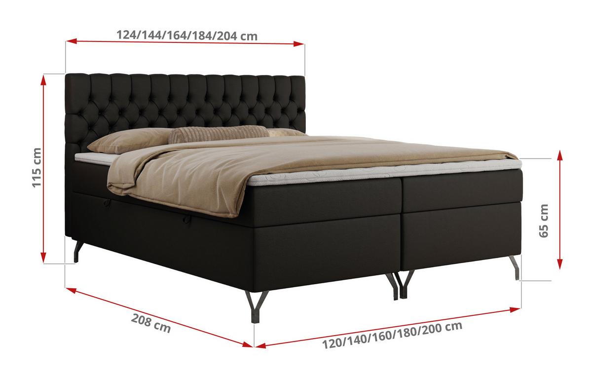 BOXBETT GRIMALDI 200/200 Schwarz Kunstleder - H3 - Schwarz, Holz/Textil (200/200cm) - MKS